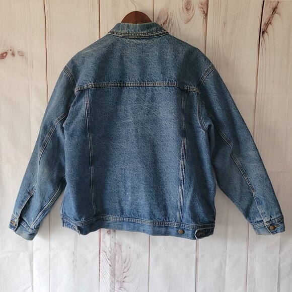Vintage Wrangler Rugged Wear Flannel Lined Button Front Jacket. Men XL Denim - Picture 2 of 8